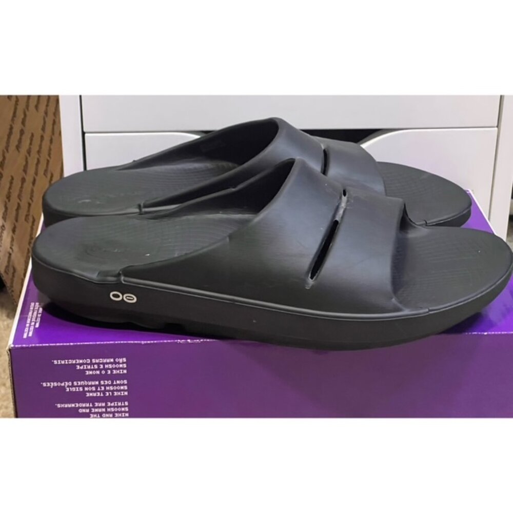 Oofos Ooahh Sport Black Recovery Slide Sandals Size Men 12 Women 14 Gently Worn